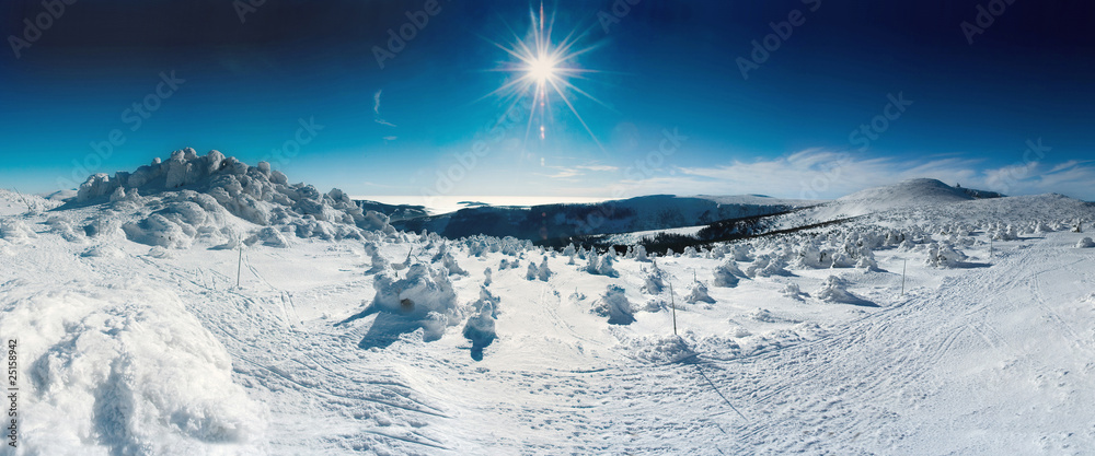Fototapeta Stitched Panorama, winter panorama.