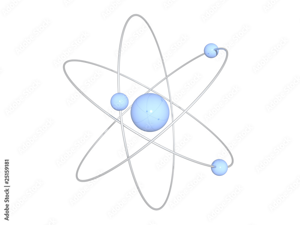 light blue atom structure on white background