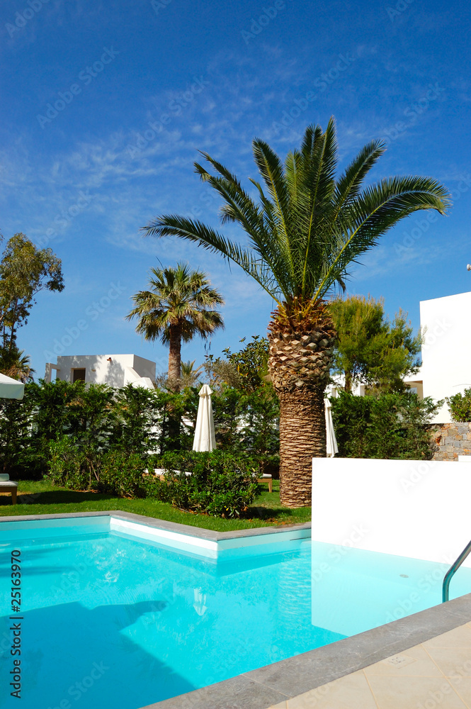 Swimming pool at the modern luxury hotel, Crete, Greece