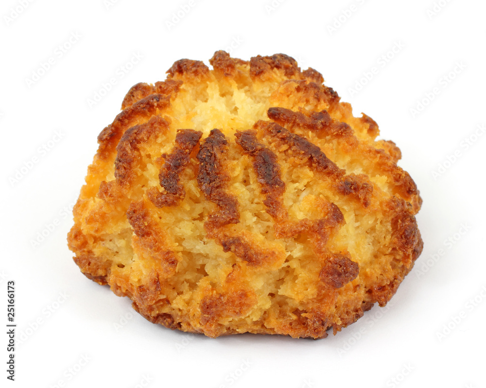 A delicious coconut macaroon on a white background A delicious coconut macaroon on a white background