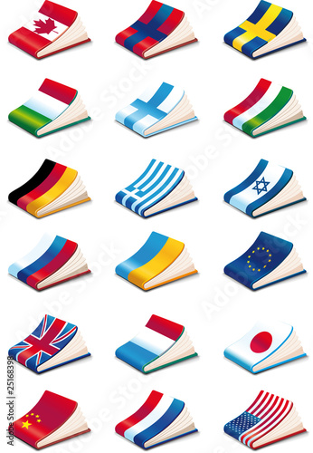 set of eighteen International Language Book Icons