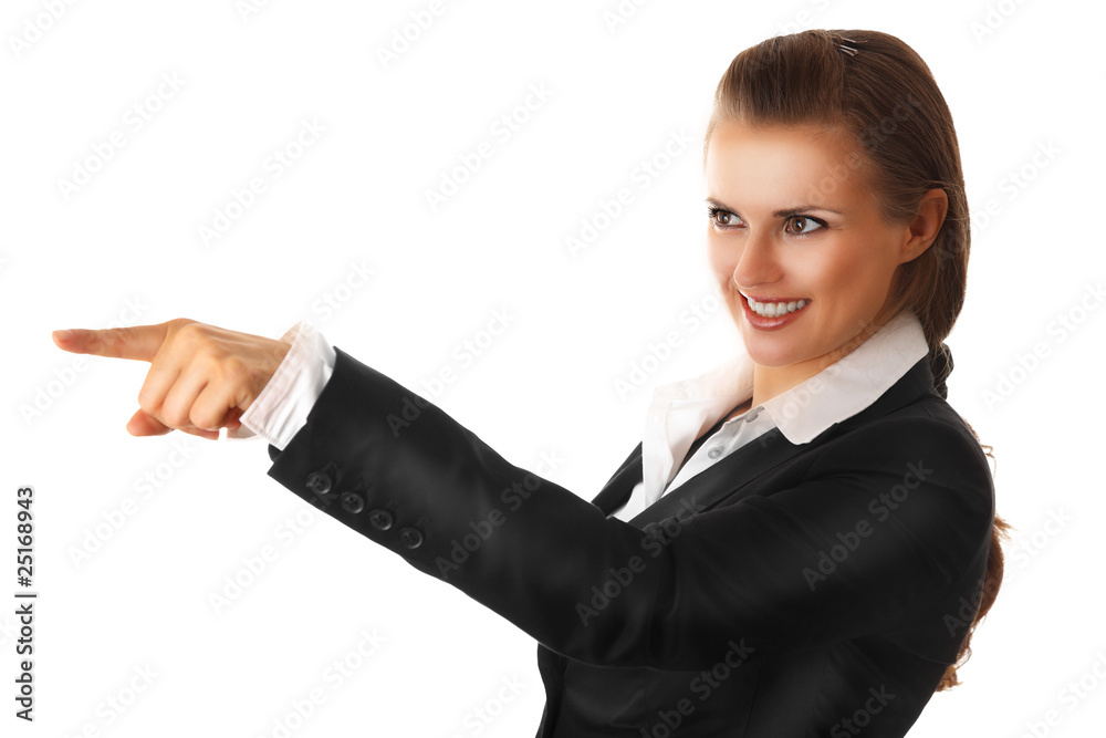 modern business woman pointing finger on isolated on white modern business woman pointing finger on isolated on white