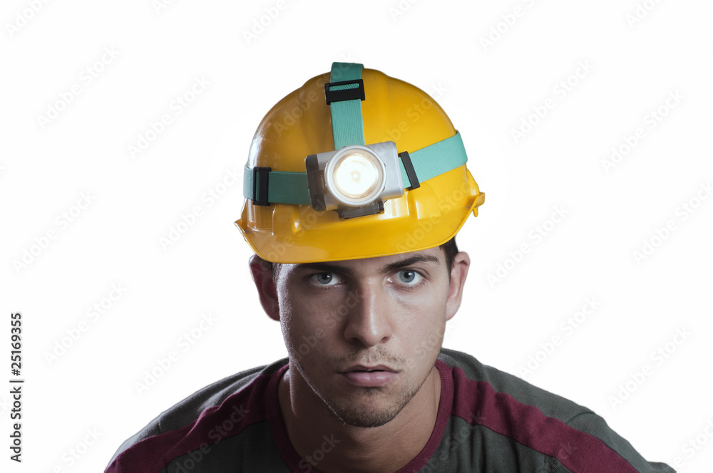 Operaio con casco e lampadina Stock Photo | Adobe Stock