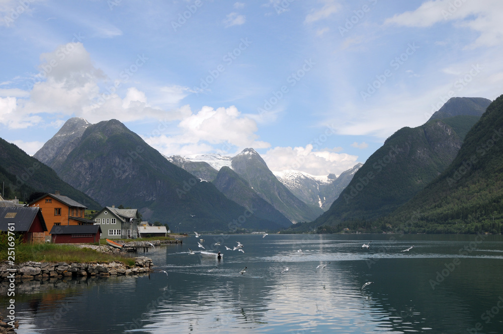 Village of Mundal on Fjaerlandsfjord, Norway