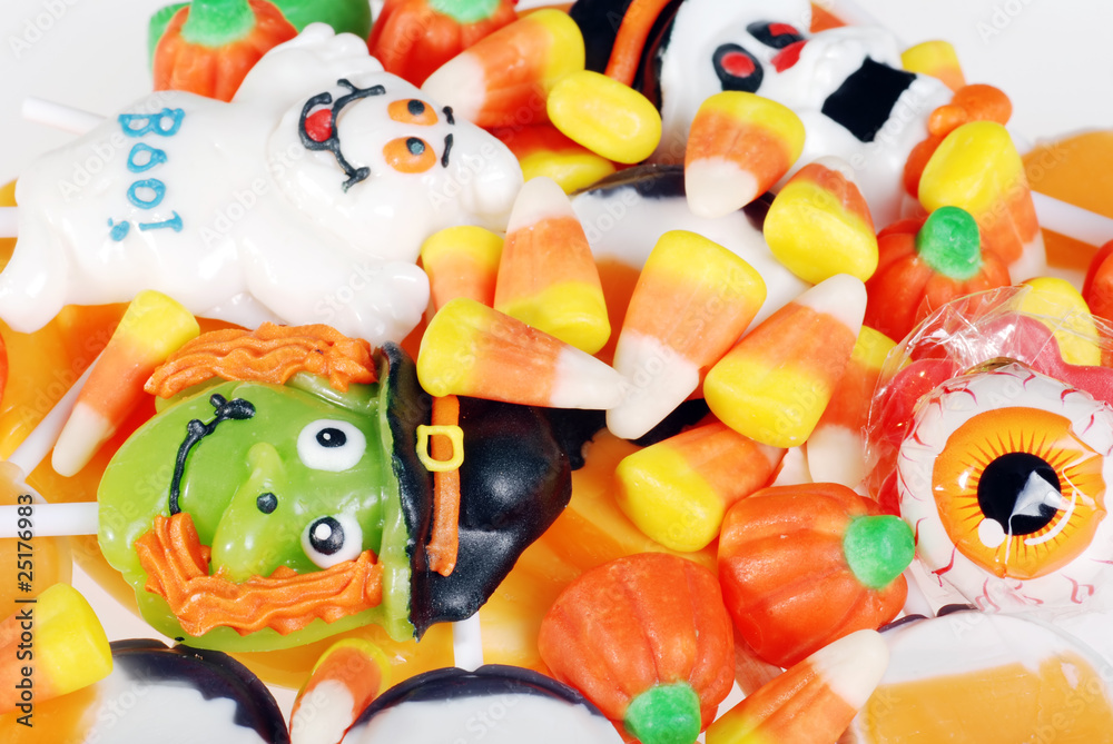 closeup assorted halloween candy