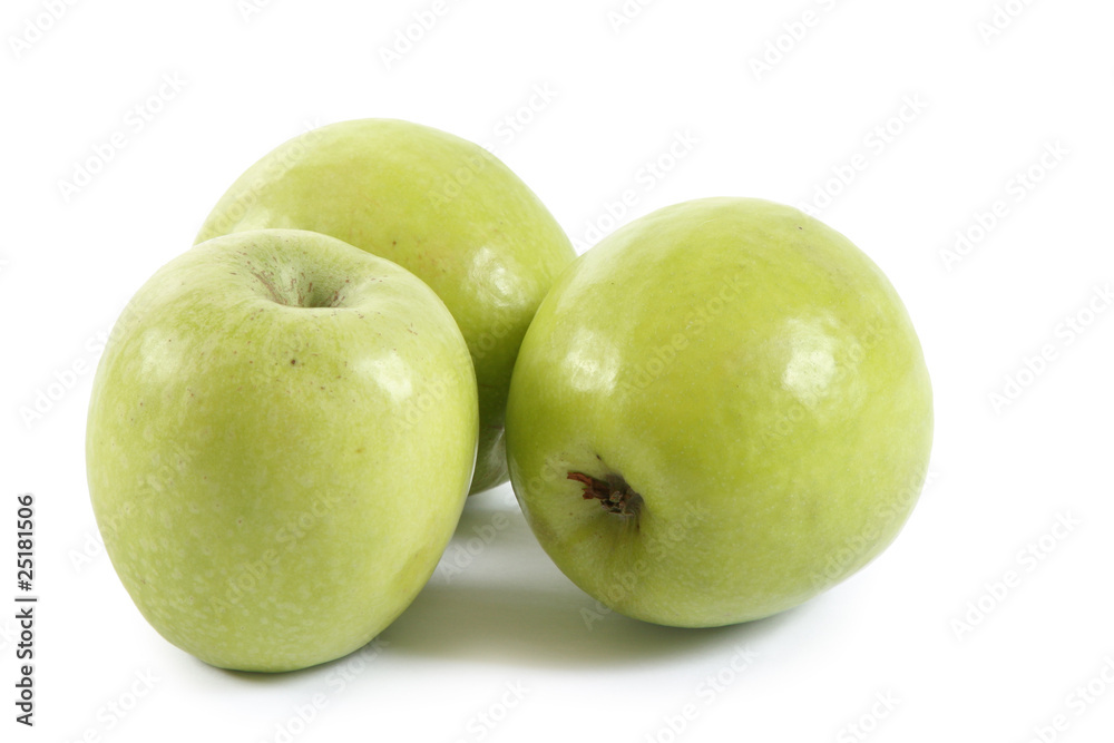 Three green apple on white background Three green apple on white background