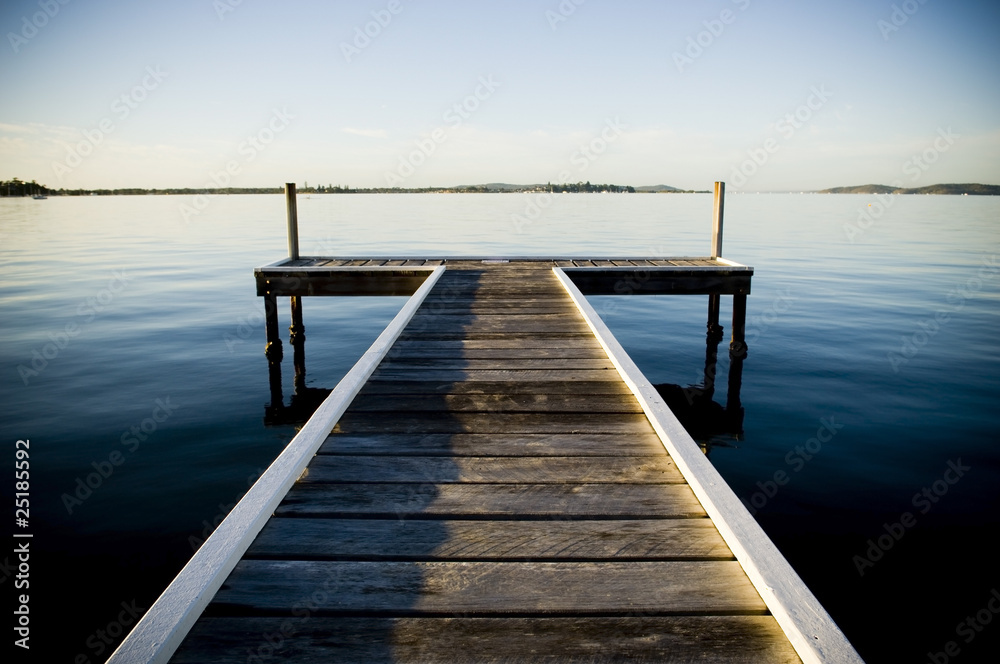 Sunrise view from a pier or jetty on Lake Macquarie in New South Wales, Australia