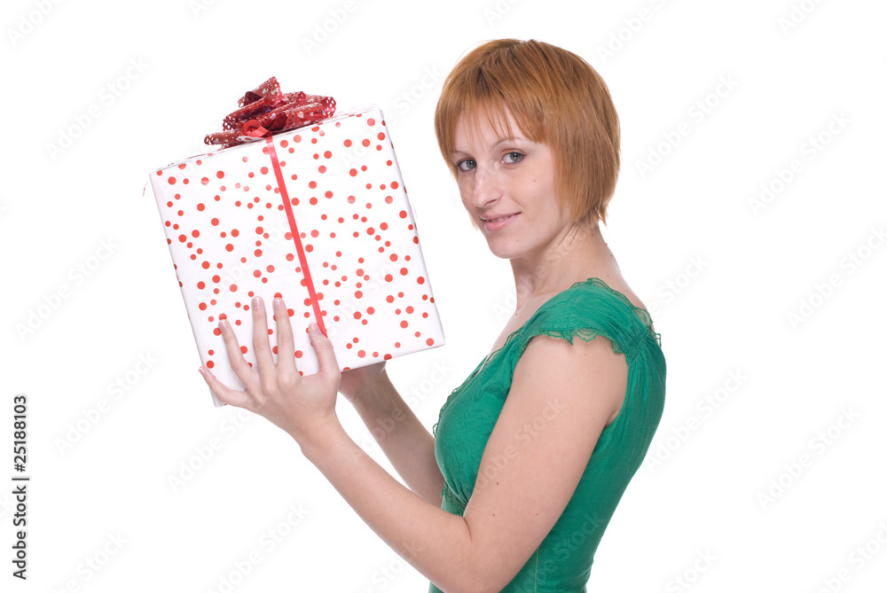 Close up portrait of girl with huge gift Close up portrait of girl with huge gift