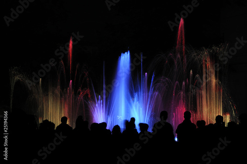 crowd of people looking at the colored water show
