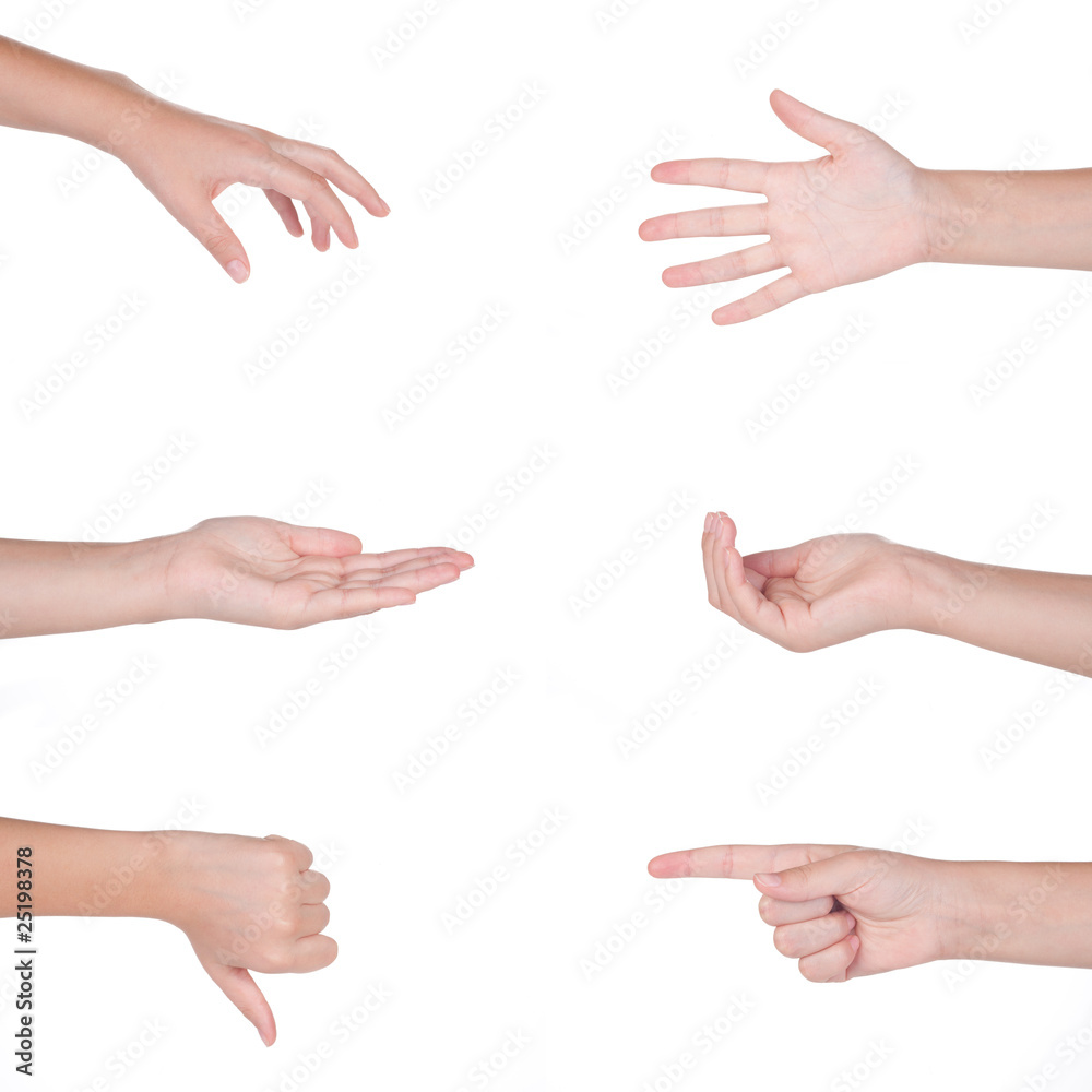 Hand gestures set, isolated on white