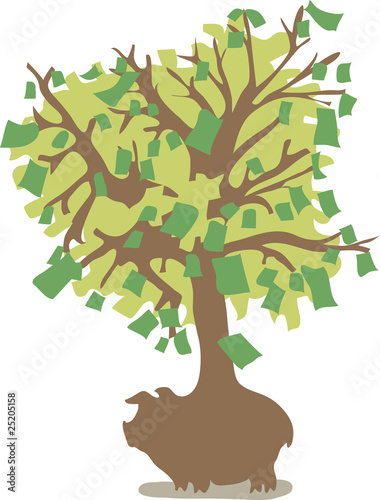 money tree growing out of piggy-bank