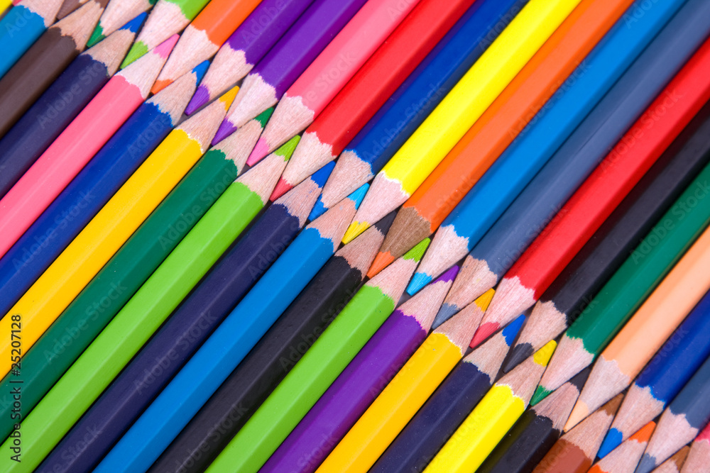 Heap of colored pencils, studio shot Heap of colored pencils, studio shot