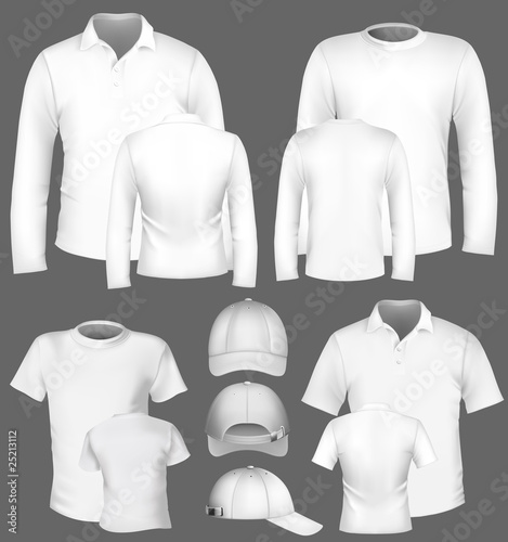 Men's t-shirt design template and baseball cap.