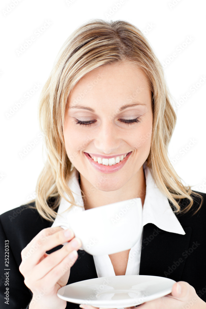 Charming businesswoman holding a cup of coffee Charming businesswoman holding a cup of coffee