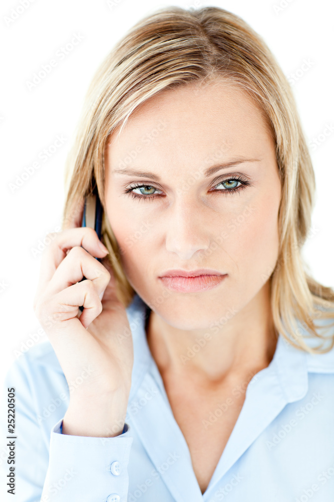 Frustrated businesswoman talking on phone Frustrated businesswoman talking on phone