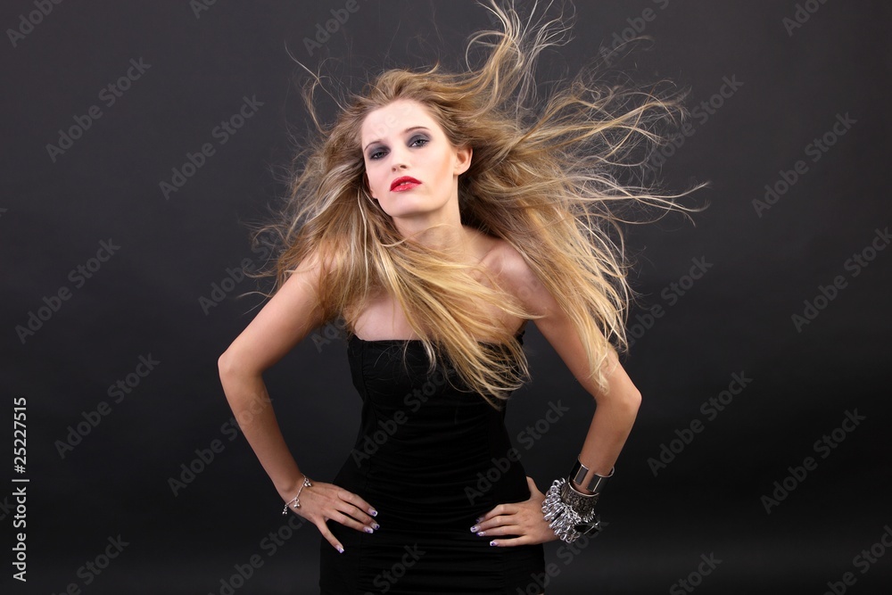 young female blond beauty with very long hair