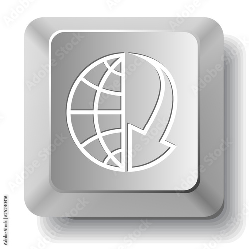 Globe and array down. Vector computer key.