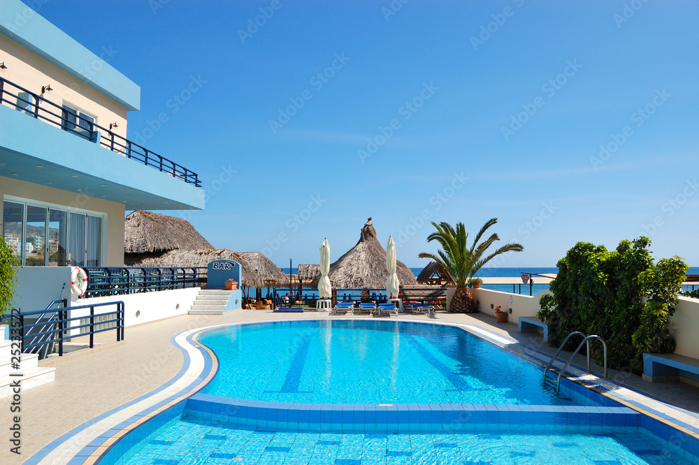 Swimming pool at the popular hotel, Crete, Greece