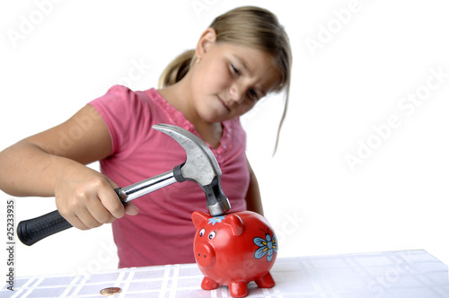 School girl and piggy bank
