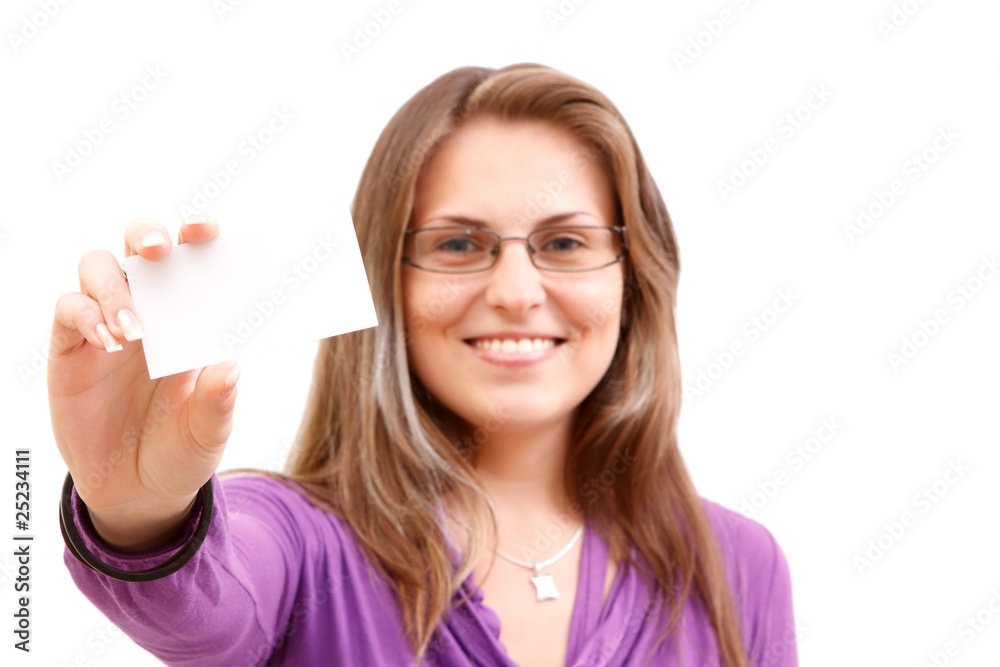 Woman with businesscard Woman with businesscard