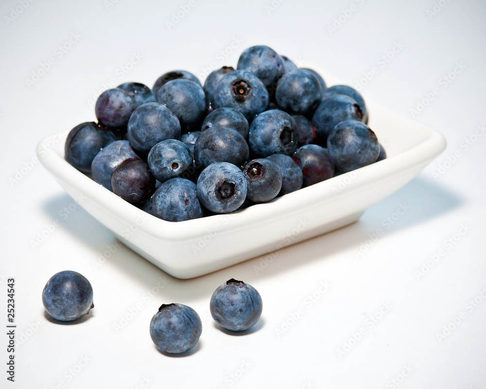 Blueberries in dish.