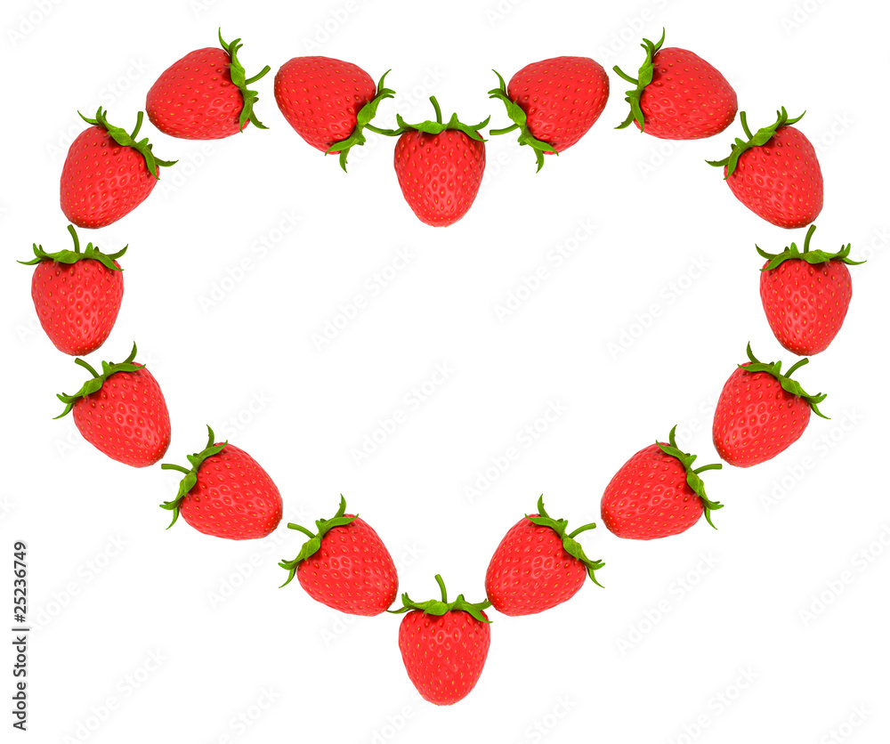 Strawberry shaped heart over white Strawberry shaped heart over white