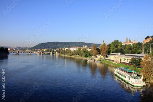 The View on summer Prague above River Vltava with  gothic Castle © Kajano