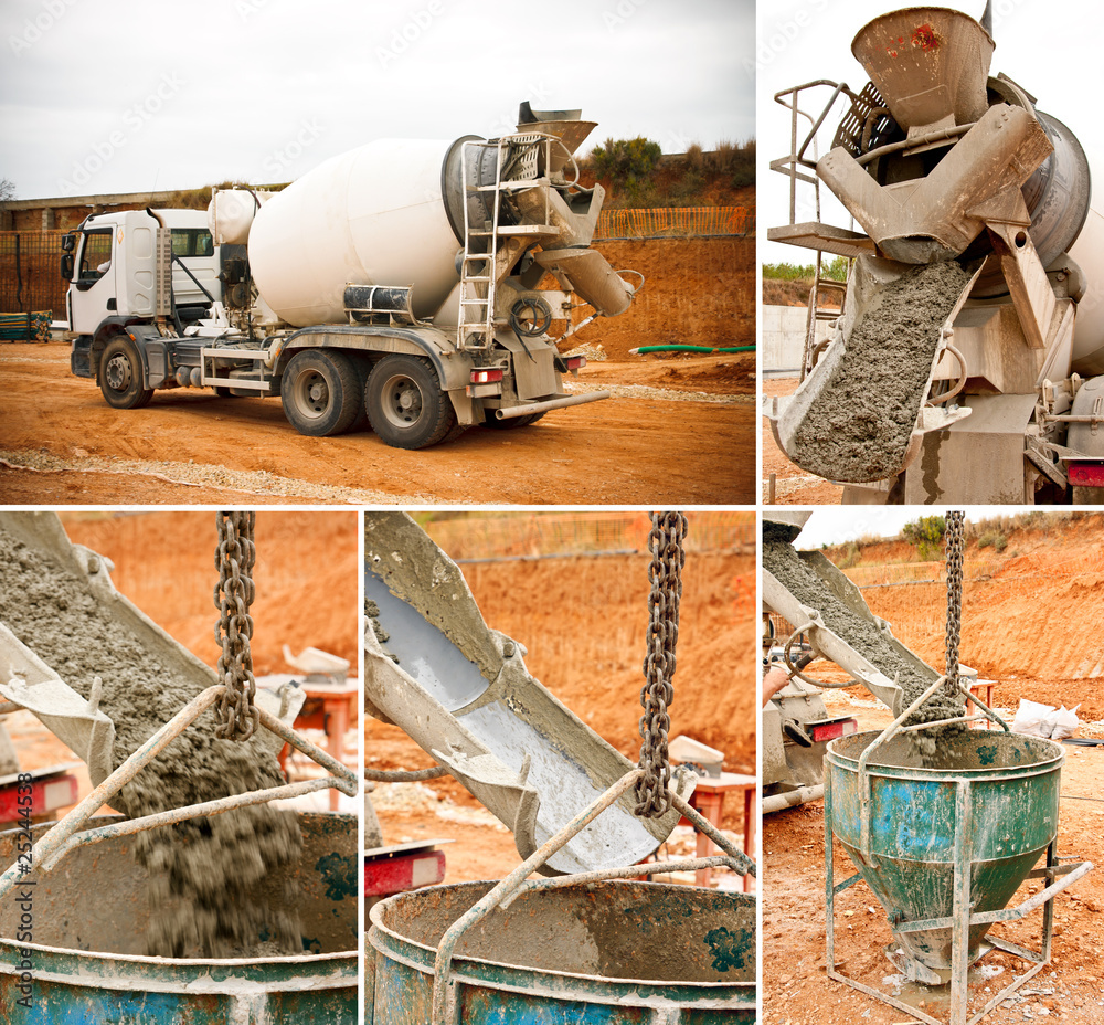 Montaje de imágenes de un camión descargando hormigón foto de Stock ...