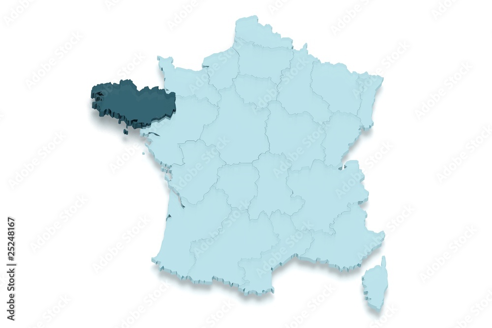 Obraz premium région bretagne sur france 3D, ombrée, détourée