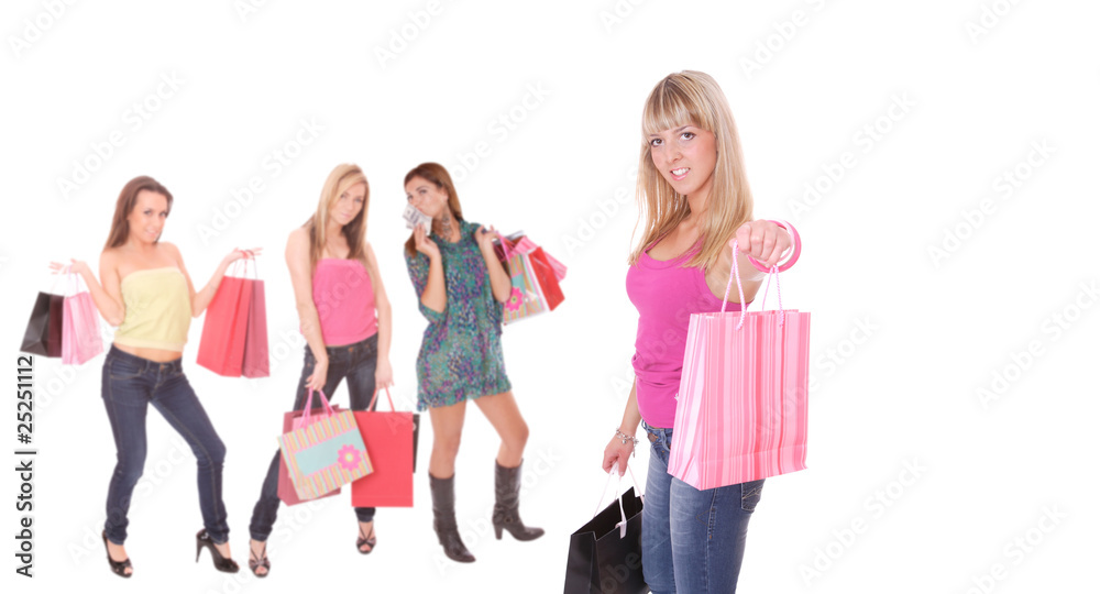 group shopping girl isolated on white background group shopping girl isolated on white background