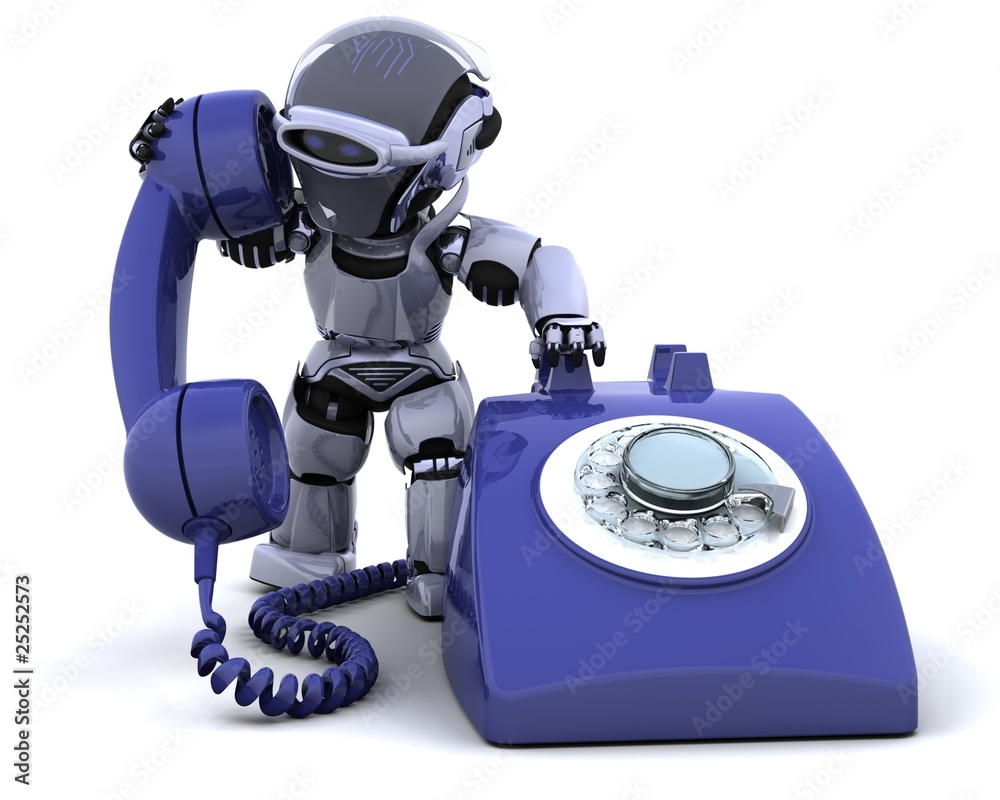 Fotografie robot with a traditional telephone