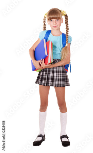 Canvastavla Schoolgirl with backpack holding books.