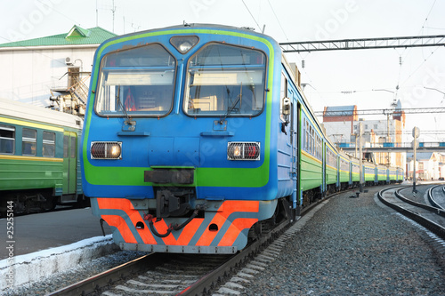 The locomotive of a train on platform