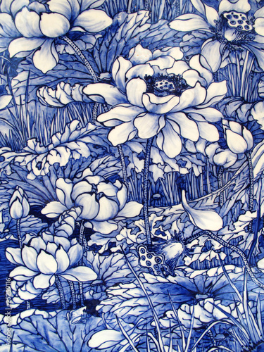 Japanese porcelain floral pattern tile panel dated 1875