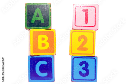 abc 123 in toy play block letters with clipping path on white