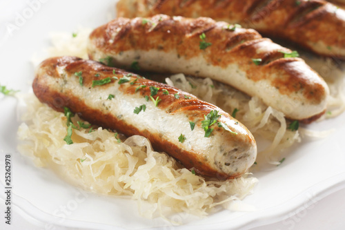 German Cuisine: Bratwurst on Sauerkraut