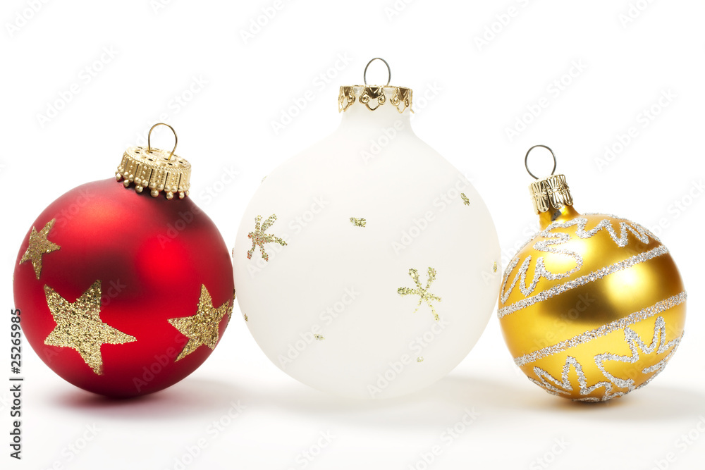 rote, weiße und goldene christbaumkugel