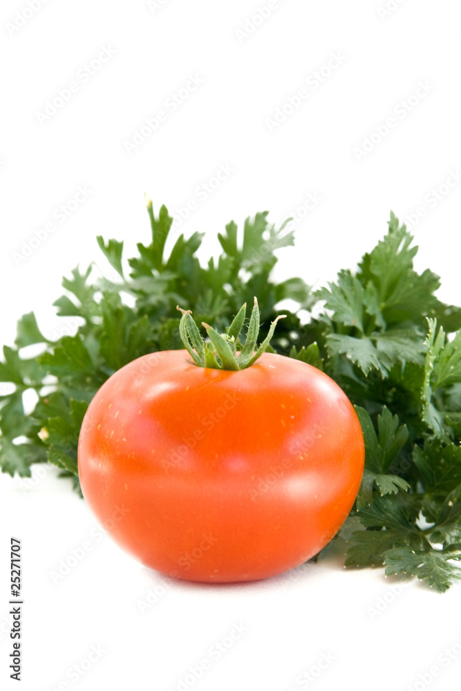 Parsley and tomato isolated on white Parsley and tomato isolated on white