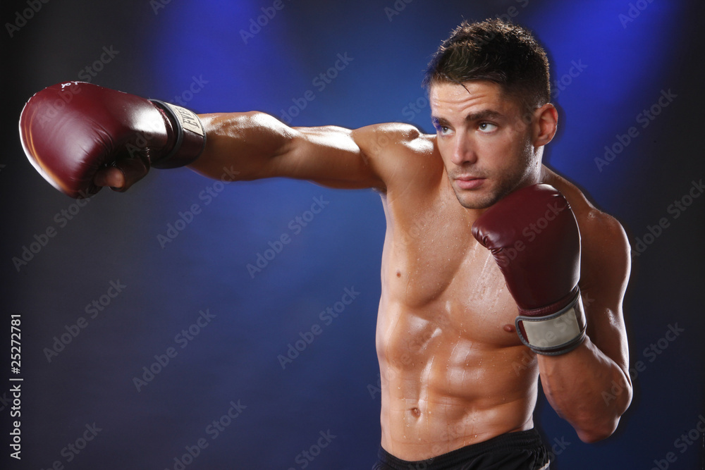 Action boxer in training attitude