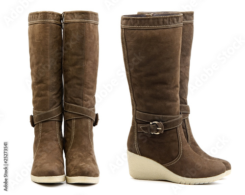 Wallpaper Mural Front and side view of pair of brown female winter boots Torontodigital.ca