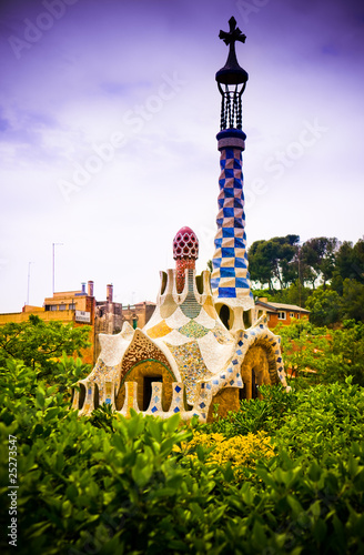 colourful outside shot of Gaudi's Park Güell in barcelona #25273547