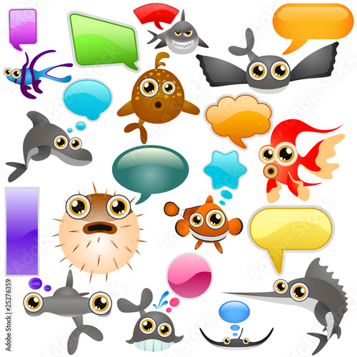 marine life cartoon character set 2