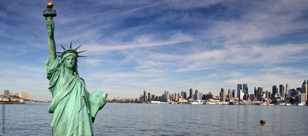 tourism concept new york city with statue liberty