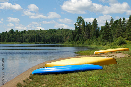 Kayaks on a beach