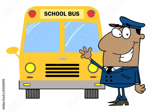 African American Driver In Front of School Bus