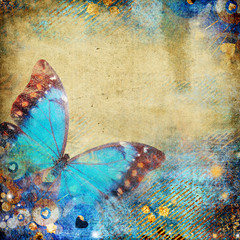 Fototapete Schmetterlinge im Grunge Abstrakter Retro Hintergrund mit Schmetterling  © Freesurf