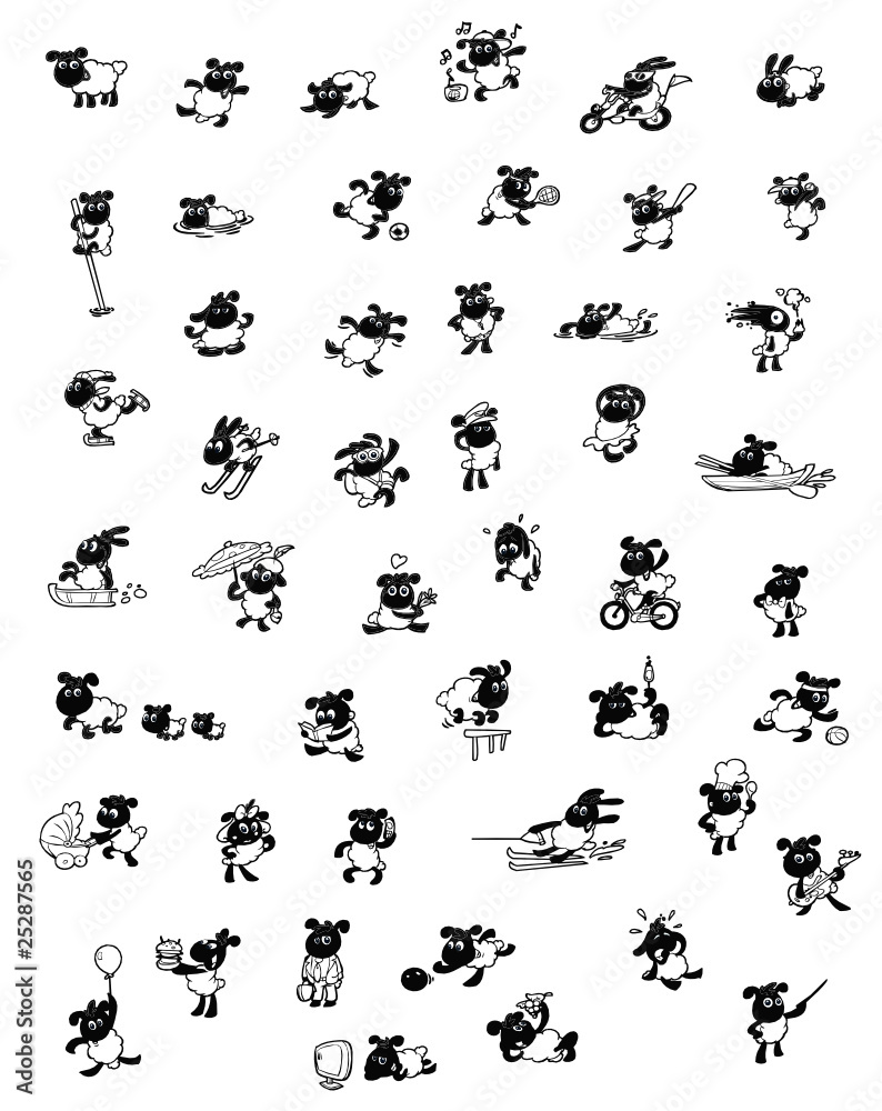 fifty funny sheep vector silhouette set fifty funny sheep vector silhouette set