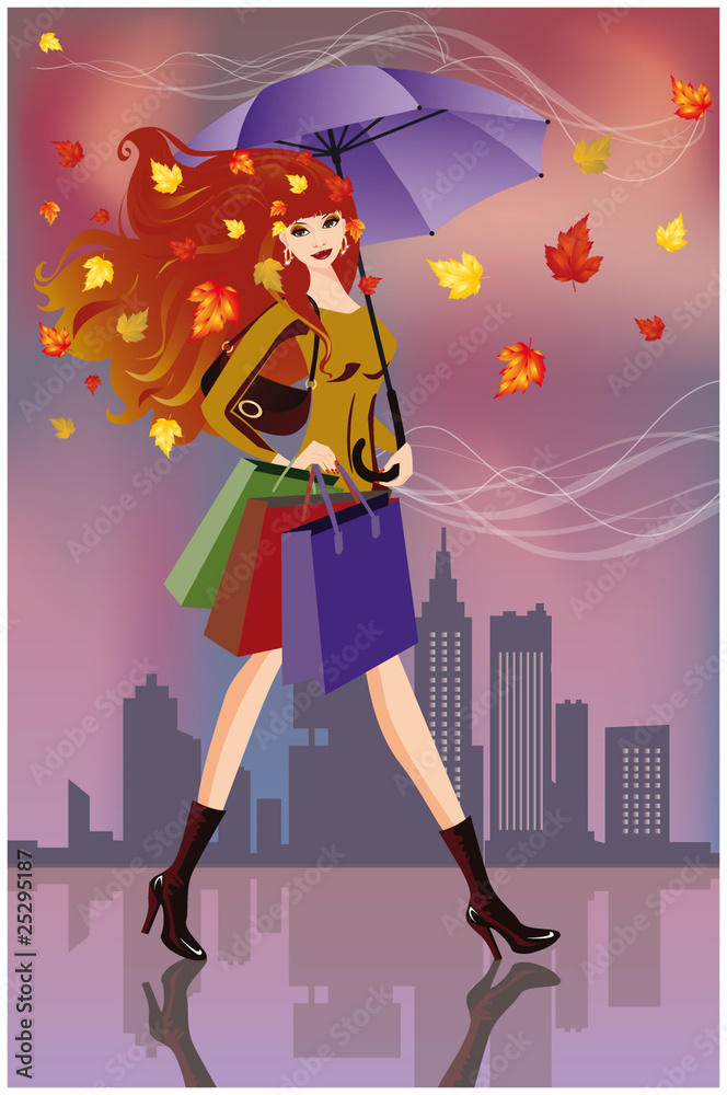Autumn shopping. Fashion woman with bags. vector Autumn shopping. Fashion woman with bags. vector