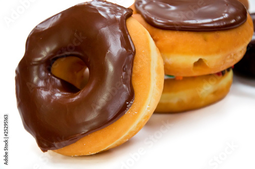 Isolated Chocolate Doughnuts on Pure White Background