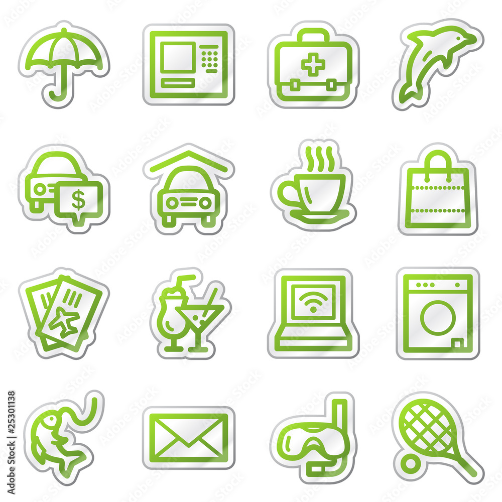 Hotel service web icons, green sticker series Hotel service web icons, green sticker series